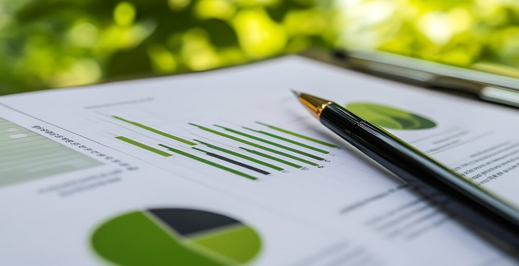 Financial Analysis with Green Charts and Pen